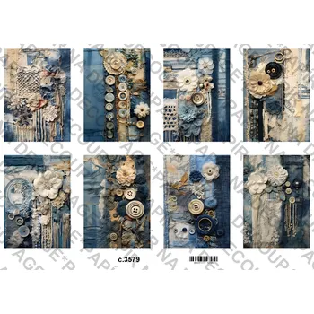 Umělecký papír Rýžový a soft papír na decoupage - Riflová koláž, vintage - KB03579 Materiál: Soft, Rozměr: A4