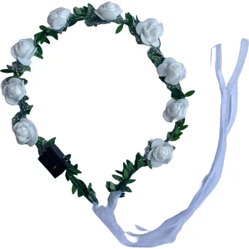 Svítící čelenka, květinový věnec s bílými LED světýlky