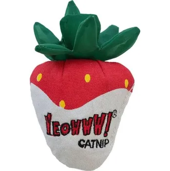 Hračka pro kočku Hračka pro kočky YEOWWW! jahoda plněná bio šantou bílá čokoláda 10x7cm