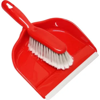 Smetáček s lopatkou s gumou DELUX, chlup 5cm, plast , červená