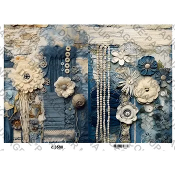 Umělecký papír Rýžový a soft papír na decoupage - Riflová koláž, vintage - KB03588 Materiál: Soft, Rozměr: A4