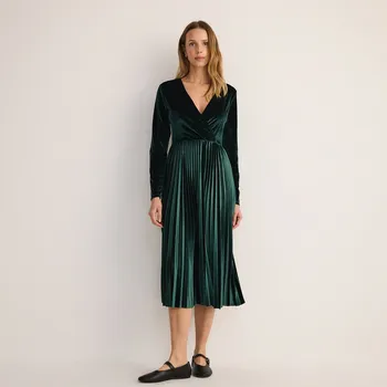 Dámské šaty Reserved - Velurové šaty s plisováním - petrolejová - ZR594-67X - ZR594-67X-S-2