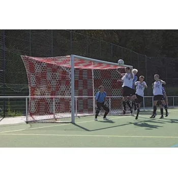 Sportovní branka Fotbalová branková síť 7,5x2,5x2x2m 3,5 mm plástvová oka šachovnice bílá/červená (1ks)