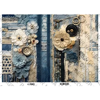 Umělecký papír Rýžový a soft papír na decoupage - Riflová koláž, vintage - KB03582 Materiál: Soft, Rozměr: A4