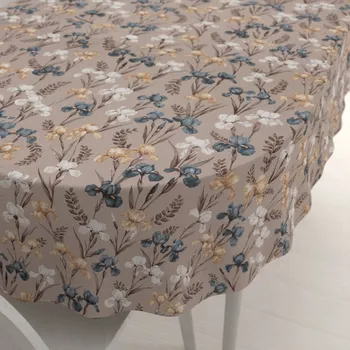 ubrus Bavlněný oválný ubrus Sandra SA-637 Modro-béžovo-bílé kosatce na šedobéžovém 50x100 cm