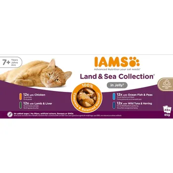 Krmivo pro kočku 48x85g IAMS Advanced Nutrition Senior 7+ Land & Sea Collection v želé