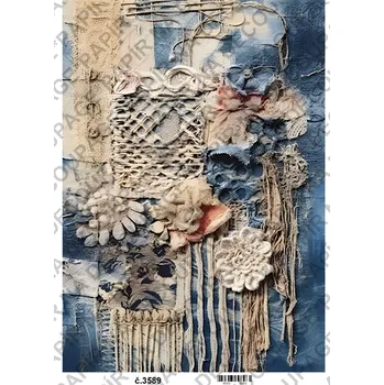 Umělecký papír Rýžový a soft papír na decoupage - Riflová koláž, vintage - KB03589 Materiál: Soft, Rozměr: A4