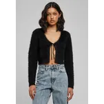 Ladies Tied Cropped Feather Cardigan - black 4XL