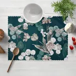 Teflonové prostírání na stůl TF-058 Květy s eukalyptem na tmavě zeleném 30x40 cm