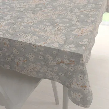 ubrus Bavlněný obdélníkový ubrus Sandra SA-634 Bílé třešňové květy na šedém 80x120 cm