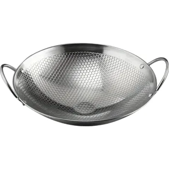 Kuchyňský nůž Wok pánev z nerezové oceli s rukojeťmi 32 cm Šestihranný nepřilnavý povrch Hluboká kuchyňská pánev na smažení a restování pro indukci i plyn