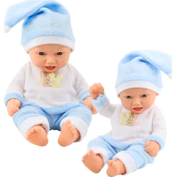 Panenka LEAN Toys Panenka miminko v modrém pyžamu s čepicí s bambulkou