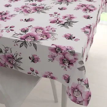 ubrus Bavlněný obdélníkový ubrus Sandra SA-623 Lila orchideje na bílém 50x100 cm