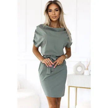 Dámské šaty Dámské šaty Roxi - asymetrické s páskem v olivové barvě numoco, S i367_2459_S