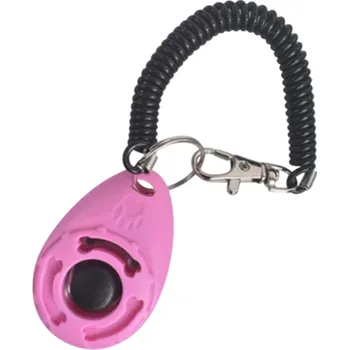 Obojek pro psa Trenér pro výcvik psů a koček Tlačítko se zvukem Nastavitelný řemínek Klíčenka Pomůcka pro domácí mazlíčky Přenosný výcvikový nástroj růžová