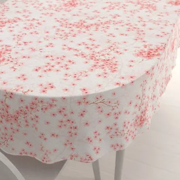 ubrus Bavlněný oválný ubrus Sandra SA-633 Růžové třešňové květy na bílém 50x100 cm