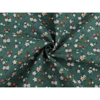 Galanterie Bavlněná látka / plátno s řidší vazbou drobné květinky, barva 2 zelená