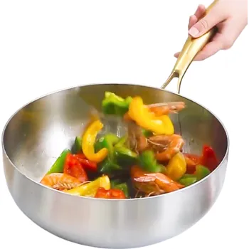 Kuchyňský nůž Wok pánev z nerezové oceli 24 cm Prohloubená univerzální pánev na steak Nepřilnavý povrch Pro indukční a plynový sporák Kuchyňské nádobí