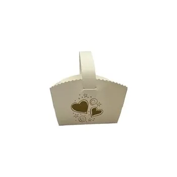 Svatební dekorace Košíček svatební s ouškem - BÍLÝ SE SRDÍČKY - ZLATÝ