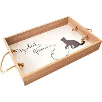 Úložný box Tác dřevo LOVELY CAT 38x25x6 cm