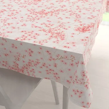 ubrus Bavlněný obdélníkový ubrus Sandra SA-633 Růžové třešňové květy na bílém 60x100 cm