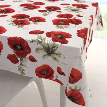 ubrus Bavlněný čtvercový ubrus Sandra SA-632 Vlčí máky na bílém 80x80 cm