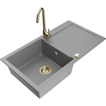 MEXEN/S - Leo granitový dřez s odkapávačem včetně baterie Telma, šedá 6501-71-670200-50