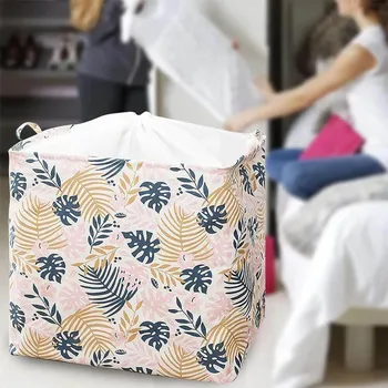 Úložný box Úložný koš na textil se stahovací šňůrkou - listy