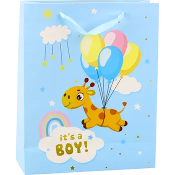 Dárková taška LEAN Je to kluk – dárková taška žirafa modrá 32 x 26 x 10 cm