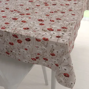 ubrus Bavlněný obdélníkový ubrus Sandra SA-631 Červeno-bílé vlčí máky na šedobéžovém 50x100 cm