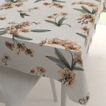 ubrus Bavlněný obdélníkový ubrus Sandra SA-624 Hnědé orchideje na bílém 60x100 cm