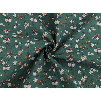 Bavlněná látka / plátno s řidší vazbou drobné květinky METRÁŽ - 2 zelená
