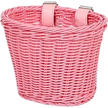 brašna na kolo Tkaný ratanový košík na řídítka kola 21 × 16 × 16 cm Odnímatelný úložný koš Pletený design Přední cyklistický košík na nákupy a věci růžová