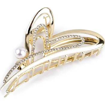 Skřipec do vlasů kovový s broušenými kamínky, barva 6 zlatá sv.