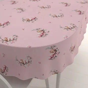 ubrus Dětský bavlněný oválný ubrus Sandra SA-626 Spící medvídci na růžovém 120x140 cm