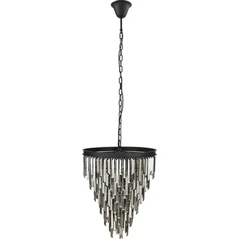 Luxusní glamour kulatý šedý závěsný lustr Cyrilla s kovovou konstrukcí a skleněnými ozdobami 58 cm