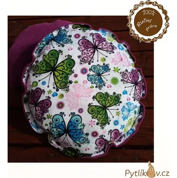 Dekorativní polštářek Polštářek kulatý motýlci fialová 50cm (Ručně šitý polštářek kulatý motýlci fialová 50cm.)