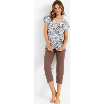 Dámské pyžamo Modro-čokoládové bavlněné pyžamo s květinovým potiskem Cana, modro-čokoládová S i384_30727119