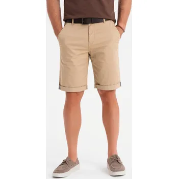 Pánské klasické chino šortky s ohrnutou nohavicí - béžové V11 OM-SRCS-0197 - S