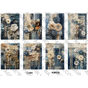 Umělecký papír Rýžový a soft papír na decoupage - Riflová koláž, vintage - KB03580 Materiál: Soft, Rozměr: A4