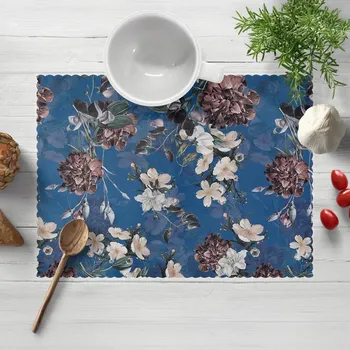prostírání Teflonové prostírání na stůl TF-061 Květiny na modrém 30x40 cm