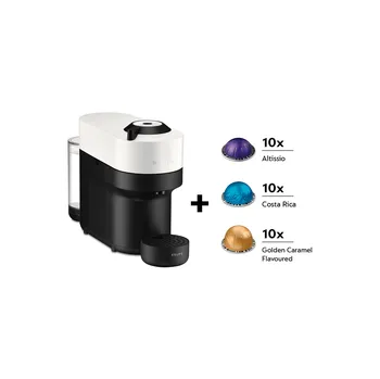 Kávovar Kapslový kávovar KRUPS Nespresso Vertuo Pop + dárek 30 kapslí XN920110P Kokosově bílý/Černý