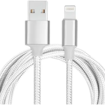 Opletený nabíjecí a datový kabel - USB-A na Lightning - 2 m - stříbrný