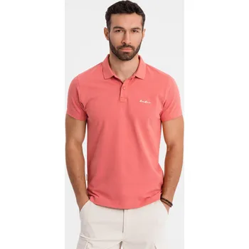 Pánské tričko Bavlněná polokošile z piké úpletu - korálová V6 OM-POSS-0103 - S