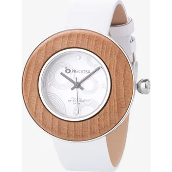 Hodinky Preciosa Hodinky Crystal Time Wood s bukovým dřevem, bílý řemínek