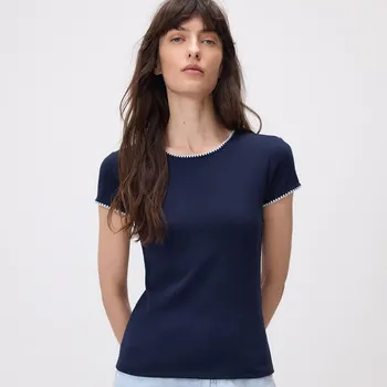 Dámské tričko Reserved - Tričko ze směsi modalu - tmavomodrá - 420FS-59X - 420FS-59X-M