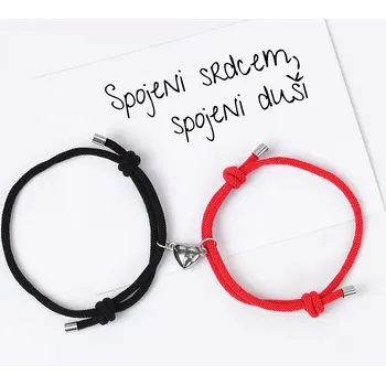 Náramek KNITO Love - Náramek pro páry s magnetickým srdcem – červený a černý, symbol lásky