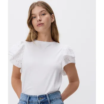 Dámské tričko Reserved - Tričko s ažurovými rukávy - bílá - WR199-00X - WR199-00X-L