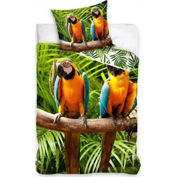 Povlečení Novinka 2025 ! Bavlněné povlečení Papoušci Ara – 140x200 / 70x90 zipový uzávěr