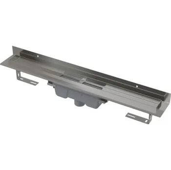 Odvodňovací žlab Alcadrain Wall Low Podlahový žlab s okrajem pro plný rošt a s pevným límcem ke stěně 85 cm, svislý odtok